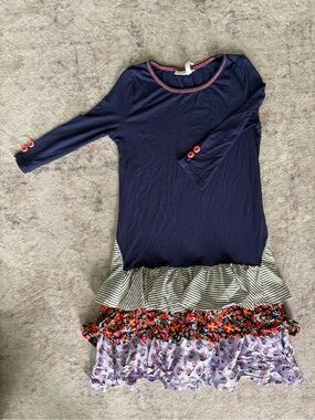 Matilda Jane Navy Top with Multi-Print Ruffle Skirt